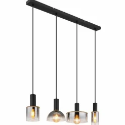 Suspension Verre Fumé-Luminaires Globo Lighting CLASSIS Suspension Noir, 4 lumières