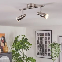 Lampes Vintages & Rétros-hofstein Crina Plafonnier, Spot de plafond LED Chrome, Nickel mat, 2 lumières