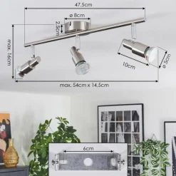 hofstein Crina Plafonnier, Spot de plafond Chrome, Nickel mat, 3 lumières* Spots Et Projecteurs