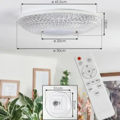 hofstein Curin Plafonnier LED Blanc, 1 lumière, Télécommandes