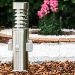 hofstein Dakar Borne lumineuse, Lampadaire Acier inoxydable, 1 lumière, Détecteur de mouvement