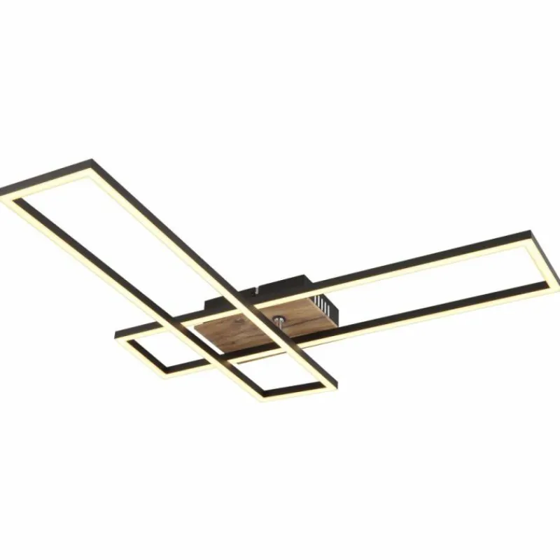 Lampes En Bois-Luminaires Globo Lighting Dakari Plafonnier LED Écru, Noir, 1 lumière