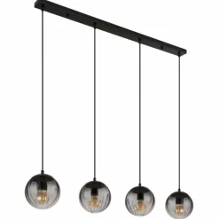 Suspension Verre Fumé-Luminaires Globo Lighting DALLERTA Suspension Noir, 4 lumières