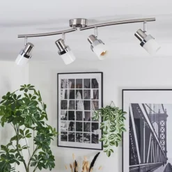 hofstein Davor Plafonnier, Spot de plafond Chrome, Nickel mat, 4 lumières