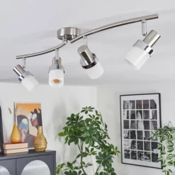 hofstein Davor Plafonnier, Spot de plafond Chrome, Nickel mat, 4 lumières