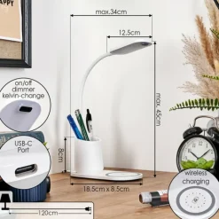 hofstein Debelmose Lampe de bureau, Lampe à poser LED Blanc, 1 lumière