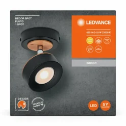 Lampes En Bois-Luminaires Ledvance Decor Plafonnier LED Noir, 1 lumière