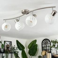 hofstein Dysted Plafonnier, Boule lumineuse Nickel mat, 4 lumières