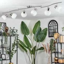 hofstein Dysted Plafonnier, Boule lumineuse Nickel mat, 6 lumières