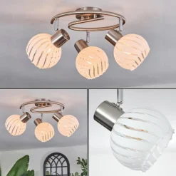 hofstein Dysted Plafonnier, Boule lumineuse Nickel mat, 3 lumières