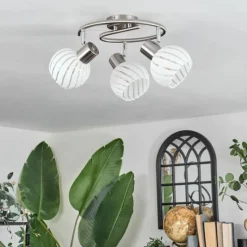 hofstein Dysted Plafonnier, Boule lumineuse Nickel mat, 3 lumières