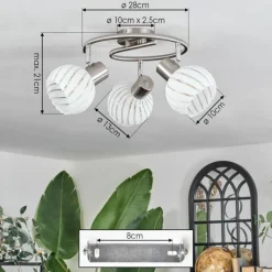 hofstein Dysted Plafonnier, Boule lumineuse Nickel mat, 3 lumières