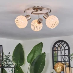 hofstein Dysted Plafonnier, Boule lumineuse Nickel mat, 3 lumières