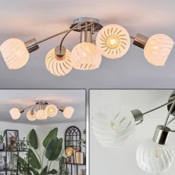 hofstein Dysted Plafonnier, Boule lumineuse Nickel mat, 5 lumières