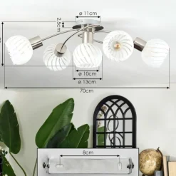 hofstein Dysted Plafonnier, Boule lumineuse Nickel mat, 5 lumières