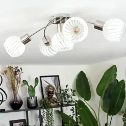 hofstein Dysted Plafonnier, Boule lumineuse Nickel mat, 5 lumières