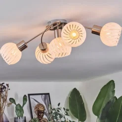 hofstein Dysted Plafonnier, Boule lumineuse Nickel mat, 5 lumières