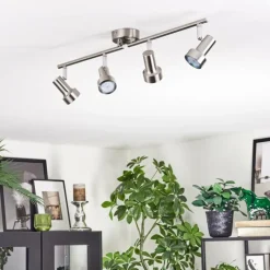 Lampes Vintages & Rétros-hofstein Edain Plafonnier, Spot de plafond LED Chrome, Nickel mat, 4 lumières