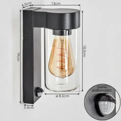 hofstein Encoberta Lampe murale d´extérieur Noir, 1 lumière, Détecteur de mouvement