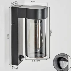 hofstein Encoberta Luminaire extérieur, Lampe murale d´extérieur Noir, 1 lumière, Détecteur de mouvement