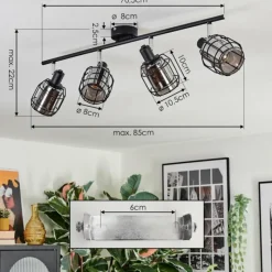 Suspension Verre Fumé-hofstein Ennor Plafonnier, Spot de plafond Noir, 4 lumières