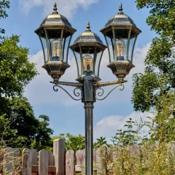 Luminaires Rustiques-hofstein Etoe Luminaire extérieur, Réverbère, Eclairage de chemin Or, Noir, 3 lumières