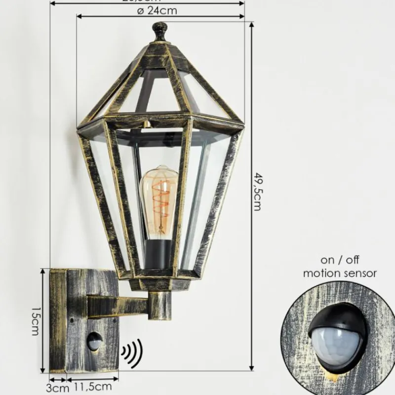 Luminaires Rustiques-hofstein Falfosa Lampe murale d´extérieur Or, Noir, 1 lumière, Détecteur de mouvement