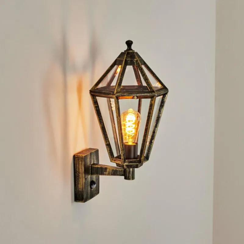 Luminaires Rustiques-hofstein Falfosa Lampe murale d´extérieur Or, Noir, 1 lumière, Détecteur de mouvement