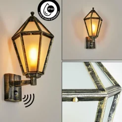 Luminaires Rustiques-hofstein Falfosa Lampe murale d´extérieur Or, Noir, 1 lumière, Détecteur de mouvement