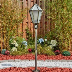 Luminaires Rustiques-hofstein Falfosa Luminaire extérieur, Eclairage de chemin Or, Noir, 1 lumière, Détecteur de mouvement