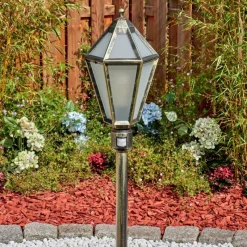 Luminaires Rustiques-hofstein Falfosa Luminaire extérieur, Eclairage de chemin Or, Noir, 1 lumière, Détecteur de mouvement