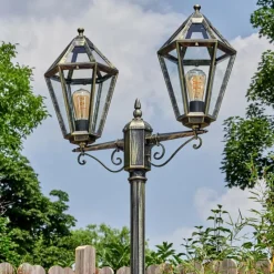 Luminaires Rustiques-hofstein Falfosa Luminaire extérieur, Réverbère, Eclairage de chemin Or, Noir, 2 lumières