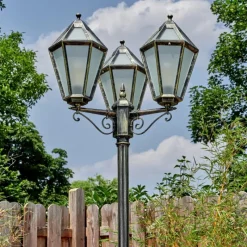 Luminaires Rustiques-hofstein Falfosa Luminaire extérieur, Réverbère, Eclairage de chemin Or, Noir, 3 lumières