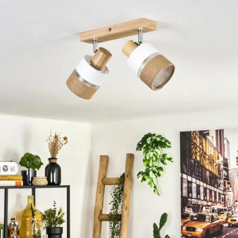 Lampes En Tissu-hofstein Fallhagen Plafonnier Chrome, Écru, 2 lumières