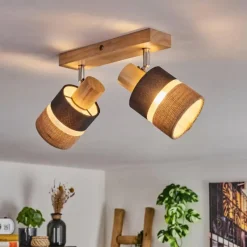 Lampes En Tissu-hofstein Fallhagen Plafonnier Chrome, Écru, 2 lumières