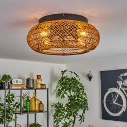 hofstein Fallhagen Plafonnier, Ventilateur de plafond lumineux Noir, 4 lumières, Télécommandes