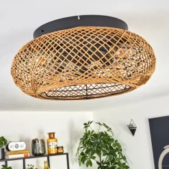 hofstein Fallhagen Plafonnier, Ventilateur de plafond lumineux Noir, 4 lumières, Télécommandes