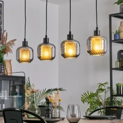 Suspension Verre Fumé-hofstein Fanhaes Suspension, Suspension Chrome, Fumé, 4 lumières