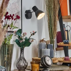 Lampes Vintages & Rétros-hofstein Farel Applique murale, Spot mural Chrome, Noir, 1 lumière