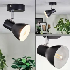 Lampes Vintages & Rétros-hofstein Farel Plafonnier, Spot de plafond Chrome, Noir, 1 lumière