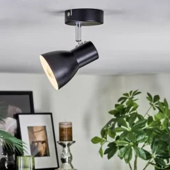 Lampes Vintages & Rétros-hofstein Farel Plafonnier, Spot de plafond Chrome, Noir, 1 lumière