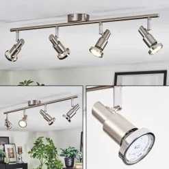 Lampes Vintages & Rétros-hofstein Firan Plafonnier, Spot de plafond LED Chrome, Nickel mat, 4 lumières