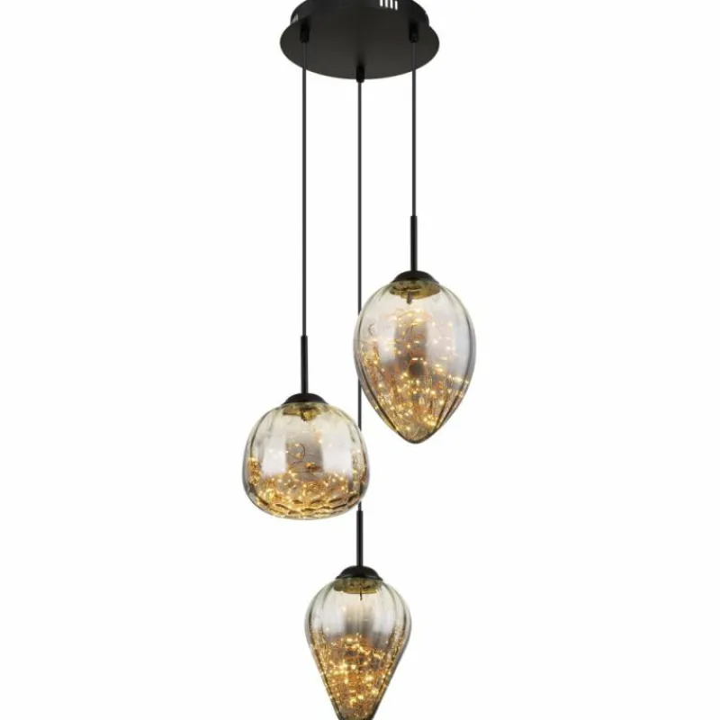 Suspension Verre Fumé-Luminaires Globo Lighting Firefly Suspension LED Noir, 1 lumière