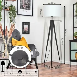 Lampes En Tissu-hofstein Flemming Lampadaire Noir, 1 lumière