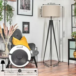 Lampes En Tissu-hofstein Flemming Lampadaire Noir, 1 lumière