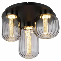 Suspension Verre Fumé-Luminaires Globo Lighting Fluoro Plafonnier LED Noir, 1 lumière