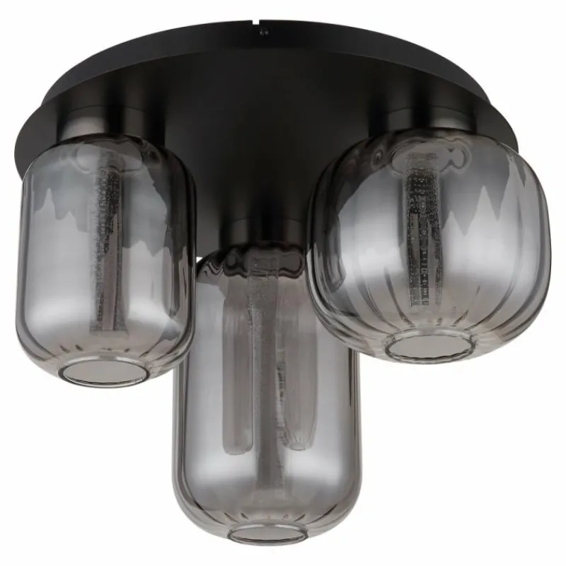 Suspension Verre Fumé-Luminaires Globo Lighting Fluoro Plafonnier LED Noir, 1 lumière