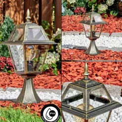 Luminaires Rustiques-hofstein Fornelos Luminaire extérieur, Borne lumineuse, Eclairage de chemin Or, Noir, 1 lumière