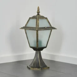 Luminaires Rustiques-hofstein Fornelos Luminaire extérieur, Borne lumineuse, Eclairage de chemin Or, Noir, 1 lumière