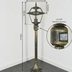 Luminaires Rustiques-hofstein Fornelos Luminaire extérieur, Eclairage de chemin Or, Noir, 1 lumière, Détecteur de mouvement